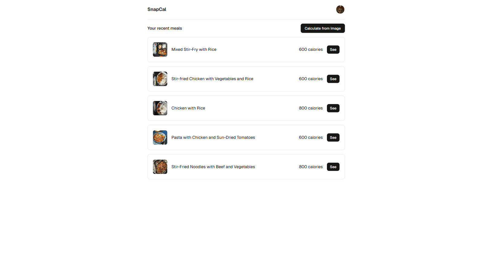 SnapCal dashboard